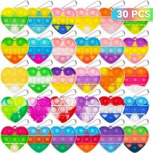 Pop Fidget Toys Bulk Valentines Day Gifts for Kids 30 Pack Mini Fidget Keychain